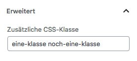 Screenshot des Erweitert-Bereichs in der Seitenleiste.