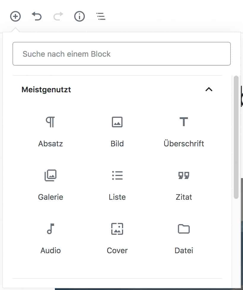 Screenshot des geöffneten Inserter-Werkzeugs mit offenem Meistgenutzt-Tab.