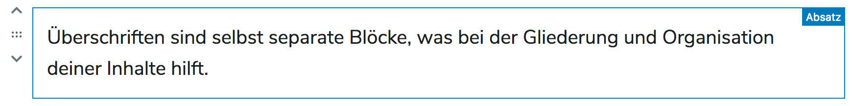 Screenshot eines Absatz-Blocks mit sichtbaren Positierungs-Elementen links vom Block.