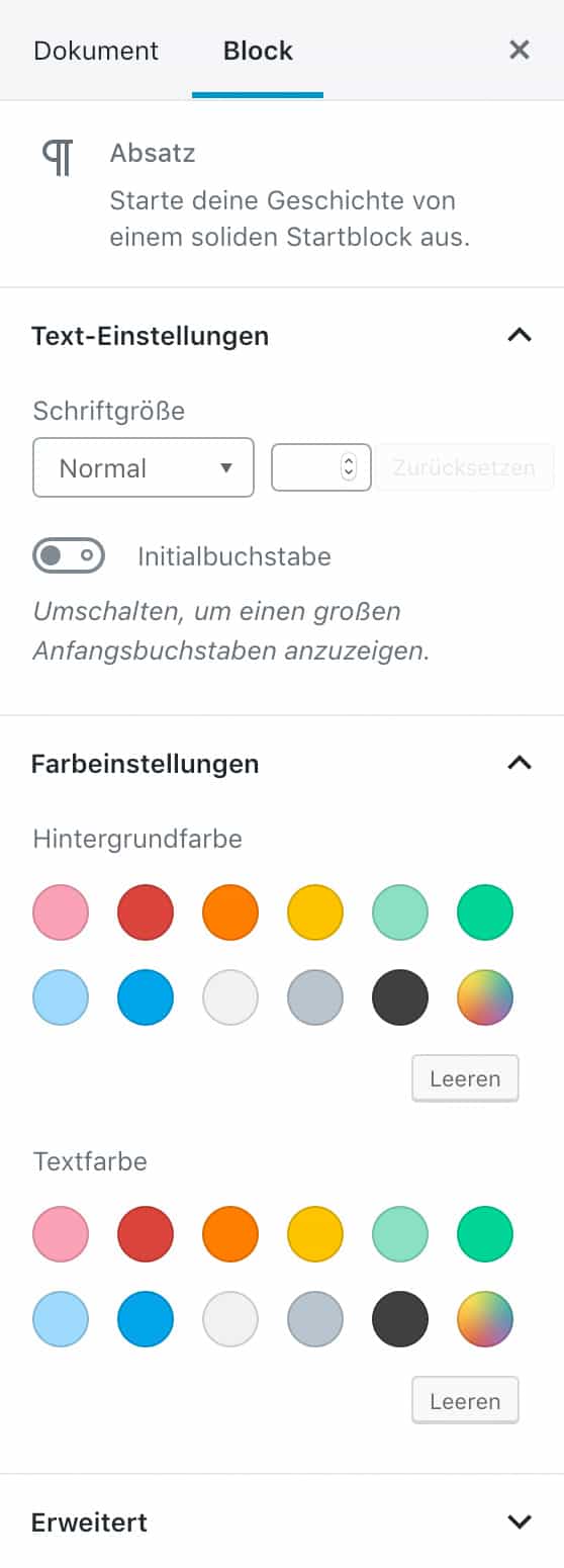 Screenshot der Absatz-Einstellungen in der Seitenleiste.