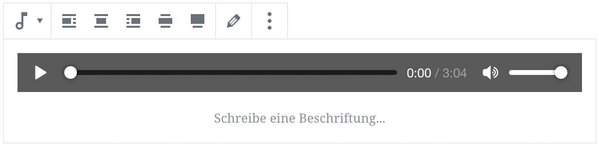 Screenshot des Audio-Blocks, nachdem eine Datei hinzugefügt wurde.