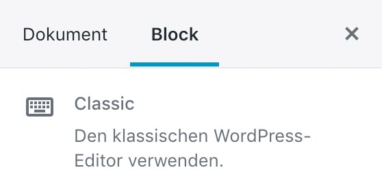 Screenshot der Classic-Einstellungen in der Seitenleiste.