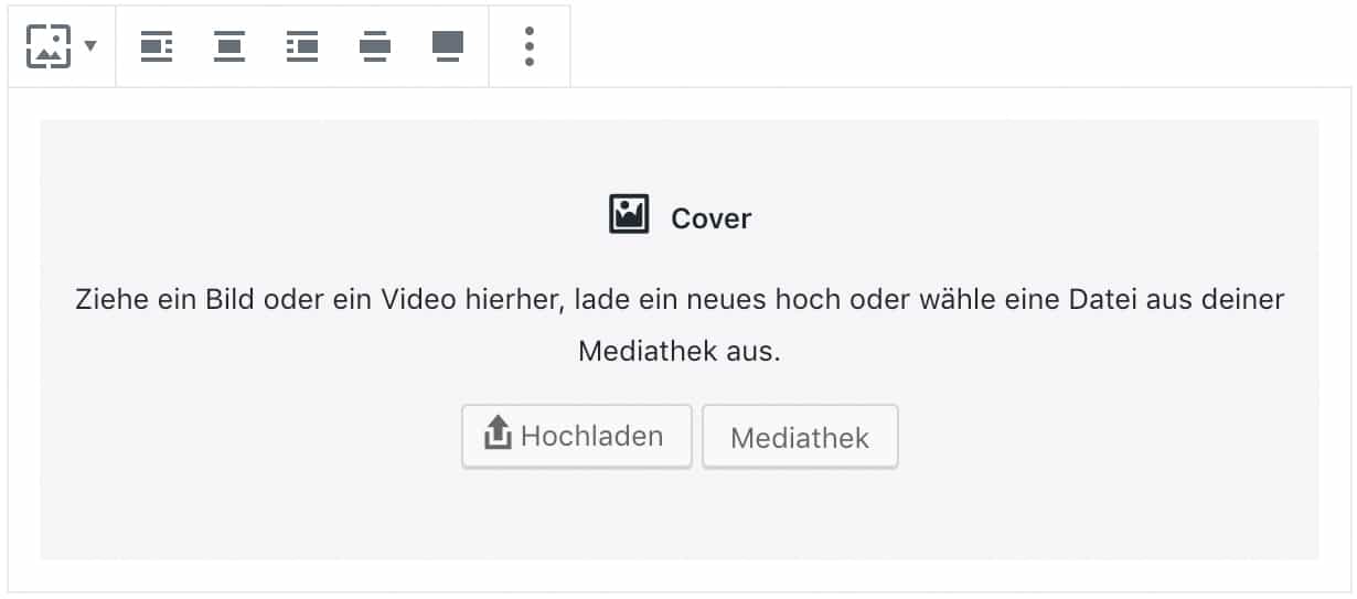 Screenshot des Cover-Blocks, ohne das Inhalt hinzugefügt wurde.