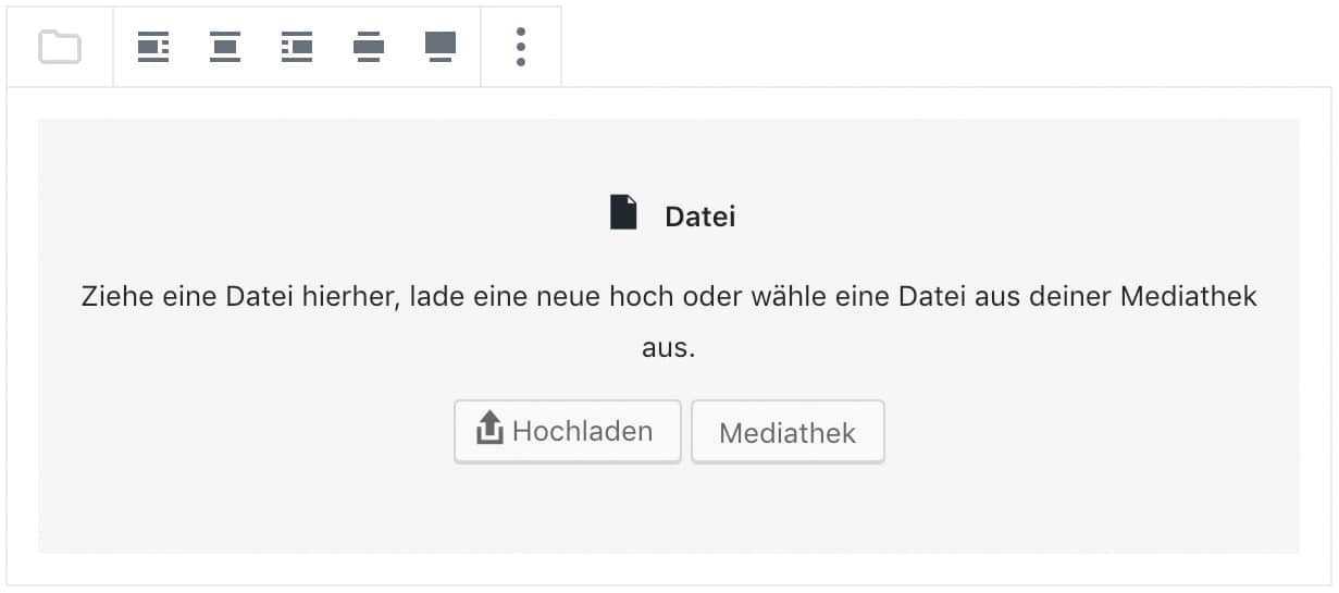 Screenshot des Datei-Blocks, ohne das Inhalt hinzugefügt wurde.