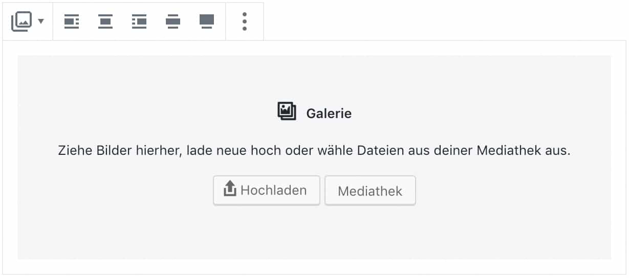 Screenshot des Galerie-Blocks, ohne das Inhalt hinzugefügt wurde.