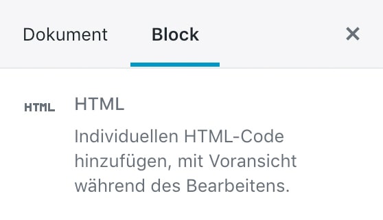 Screenshot der HTML-Einstellungen in der Seitenleiste.