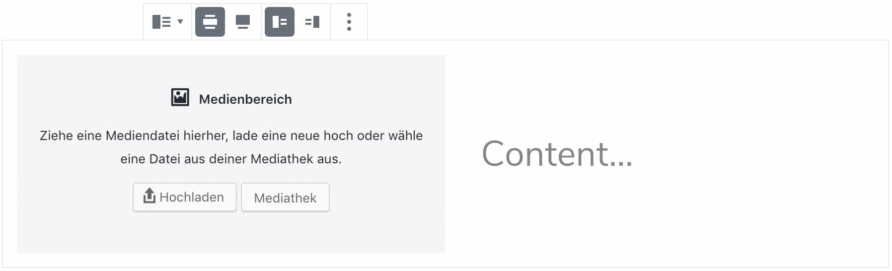 Screenshot des Medien-und-Text-Blocks, ohne das Inhalt hinzugefügt wurde.