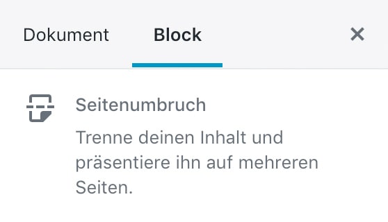 Screenshot der Seitenumbruch-Einstellungen in der Seitenleiste.