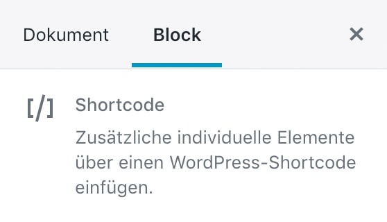 Screenshot der Shortcode-Einstellungen in der Seitenleiste.