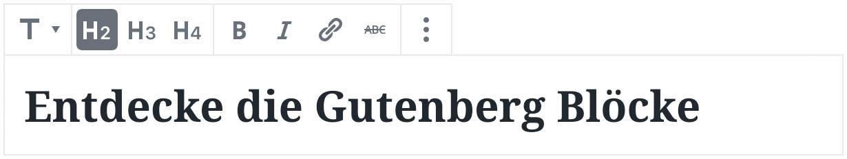 Screenshot des Überschriften-Blocks, mit einer Beispielüberschrift als Inhalt.
