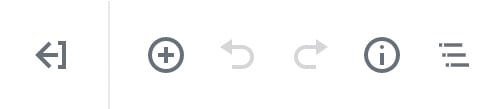 Screenshot der Buttons auf der linken Seite der oberen Editor-Leiste. Links davon befindet sich der Button zum Verlassen des Vollbildmodus.