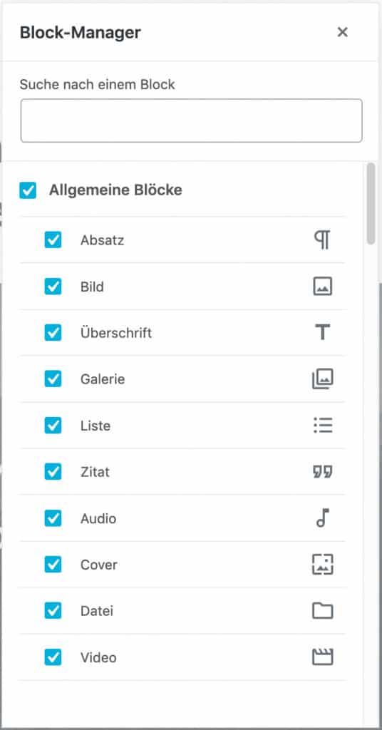 Screenshot des geöffneten Block Managers.