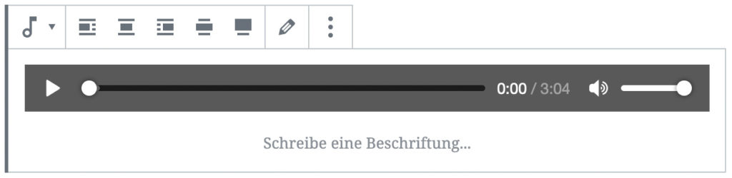 Screenshot des Audio-Blocks, nachdem eine Datei hinzugefügt wurde.