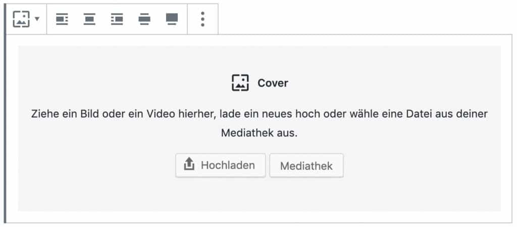 Screenshot des Cover-Blocks, ohne das Inhalt hinzugefügt wurde.