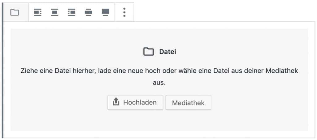 Screenshot des Datei-Blocks, ohne das Inhalt hinzugefügt wurde.