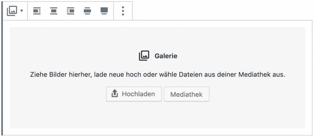 Screenshot des Galerie-Blocks, ohne das Inhalt hinzugefügt wurde.