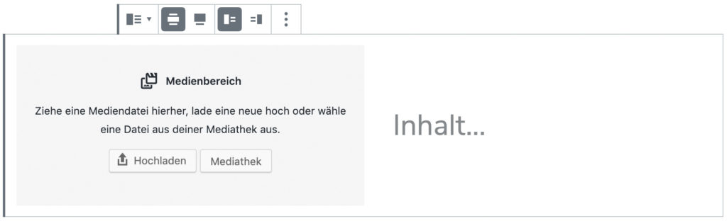 Screenshot des Medien-und-Text-Blocks, ohne das Inhalt hinzugefügt wurde.