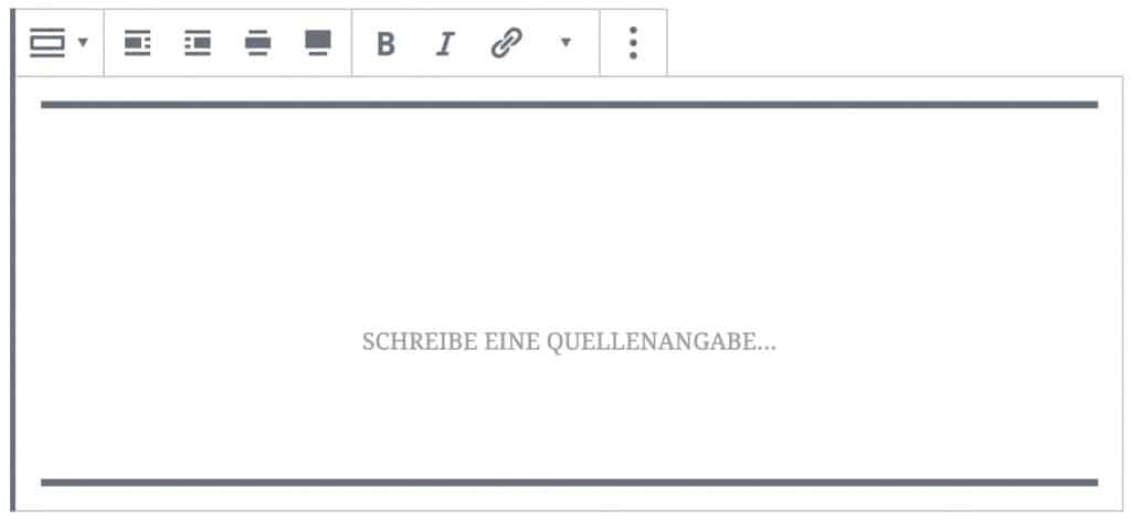 Screenshot des Pullquote-Blocks, ohne das Inhalt hinzugefügt wurde.