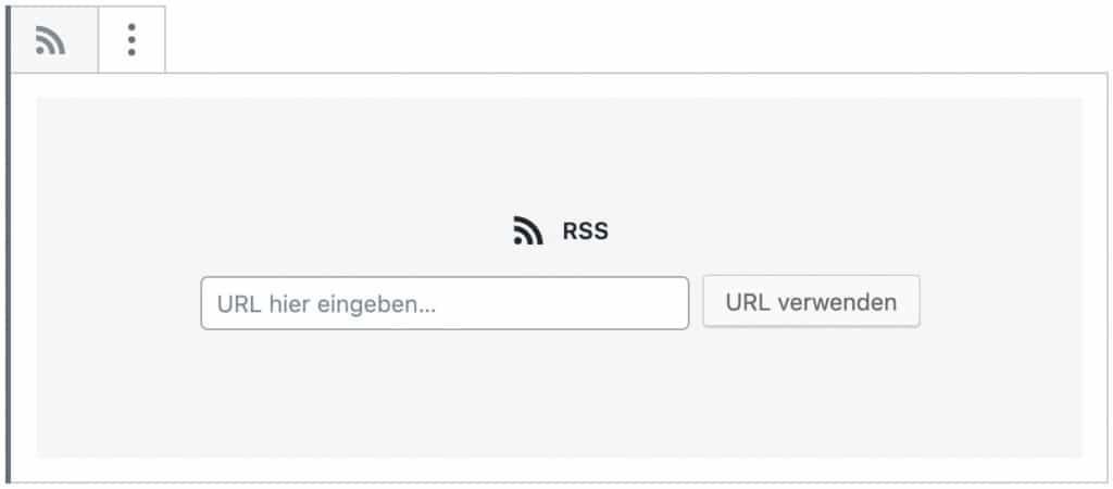 Screenshot des RSS-Blocks, wenn noch keine URL eingetragen wurde.