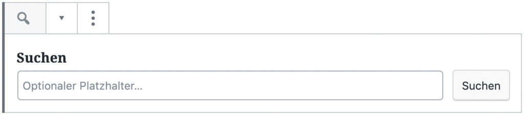 Screenshot des Suchen-Blocks mit den Standard-Werten.
