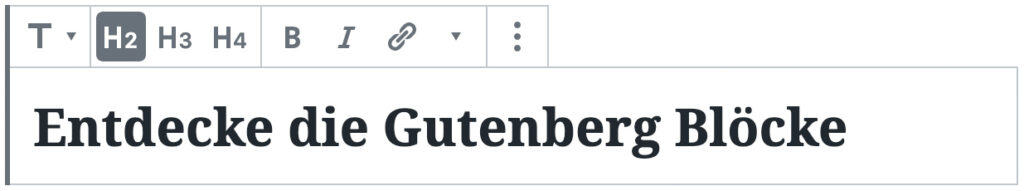 Screenshot des Überschriften-Blocks, mit einer Beispielüberschrift als Inhalt.