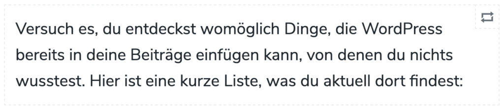 Screenshot eines wiederverwendbaren Blocks nach dem Speichern.