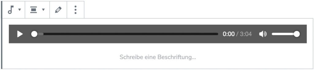 Screenshot des Audio-Blocks, nachdem eine Datei hinzugefügt wurde.
