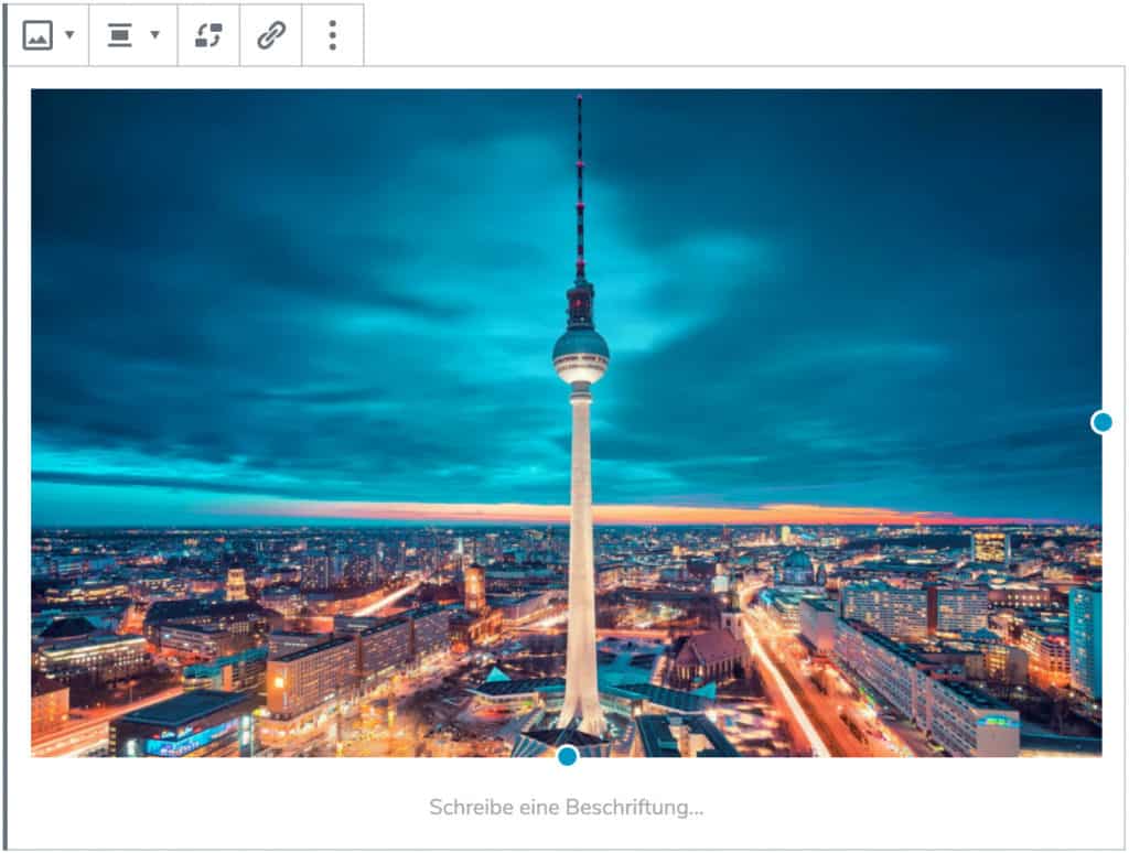 Screenshot des Bild-Blocks, nachdem ein Bild vom Berliner Fernsehturm hinzugefügt wurde.