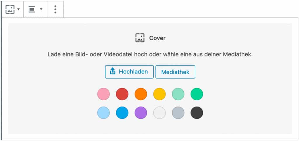 Screenshot des Cover-Blocks, ohne das Inhalt hinzugefügt wurde.