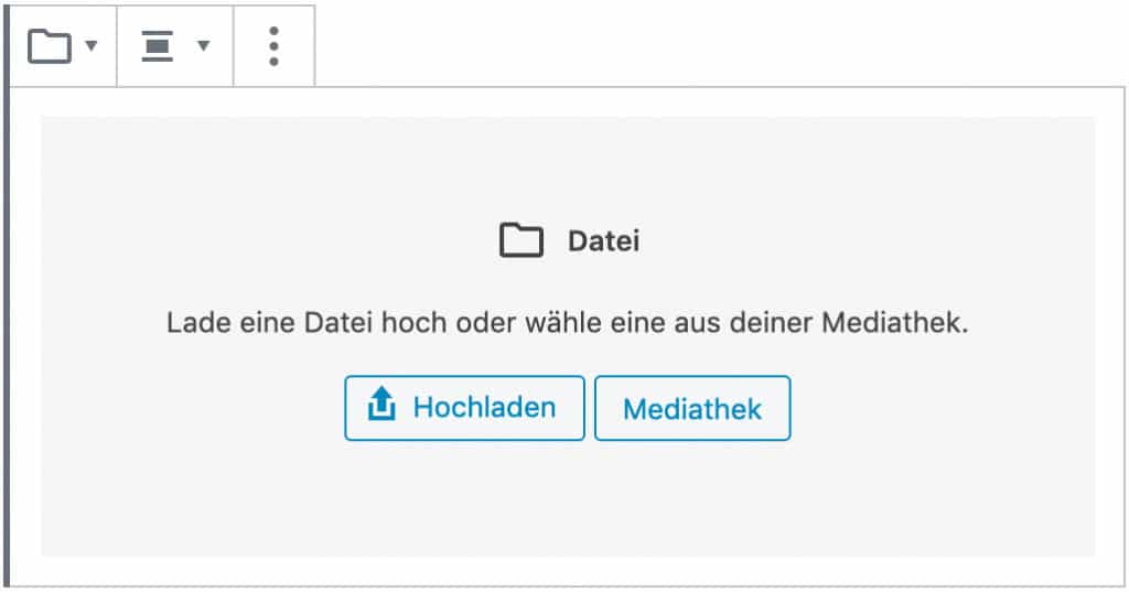 Screenshot des Datei-Blocks, ohne das Inhalt hinzugefügt wurde.