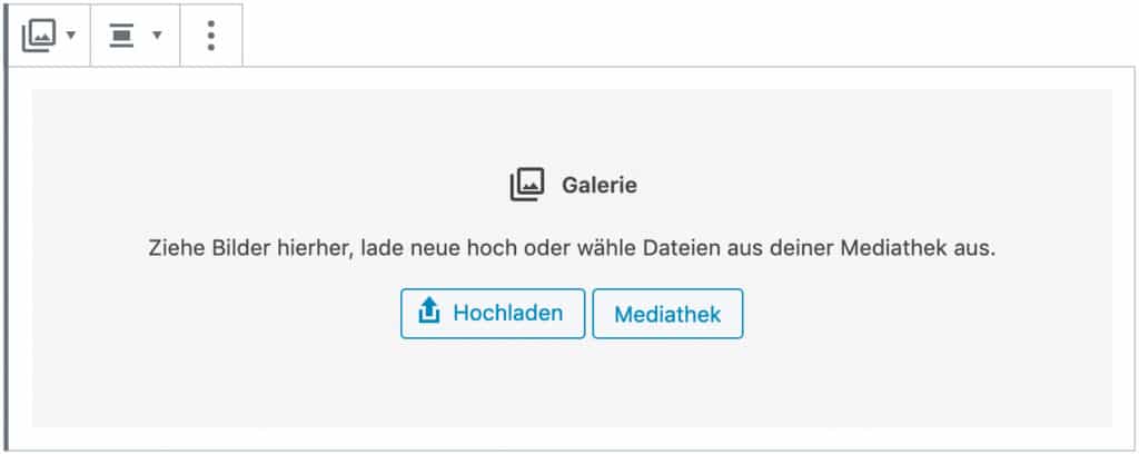 Screenshot des Galerie-Blocks, ohne das Inhalt hinzugefügt wurde.