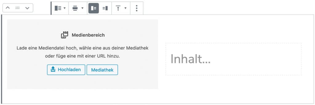 Screenshot des Medien-und-Text-Blocks, ohne das Inhalt hinzugefügt wurde.