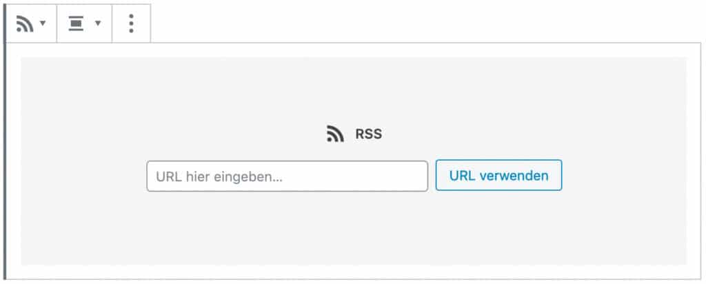 Screenshot des RSS-Blocks, wenn noch keine URL eingetragen wurde.