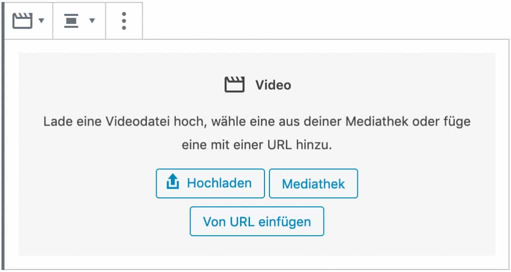 Screenshot des Video-Blocks, ohne das Inhalt hinzugefügt wurde.
