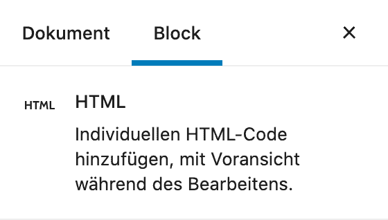 Screenshot der HTML-Einstellungen in der Seitenleiste.