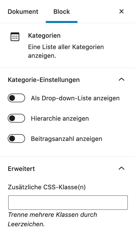 Block Kategorien Gutenberg Fibel