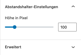 Screenshot der Abstandshalter-Einstellungen in der Seitenleiste.