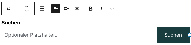 Screenshot des Suchen-Blocks mit den Standard-Werten.