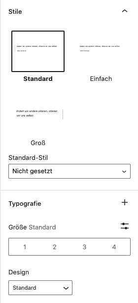 Screenshot der Zitat-Einstellungen in der Seitenleiste.