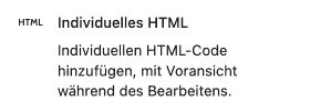 Screenshot der HTML-Einstellungen in der Seitenleiste.